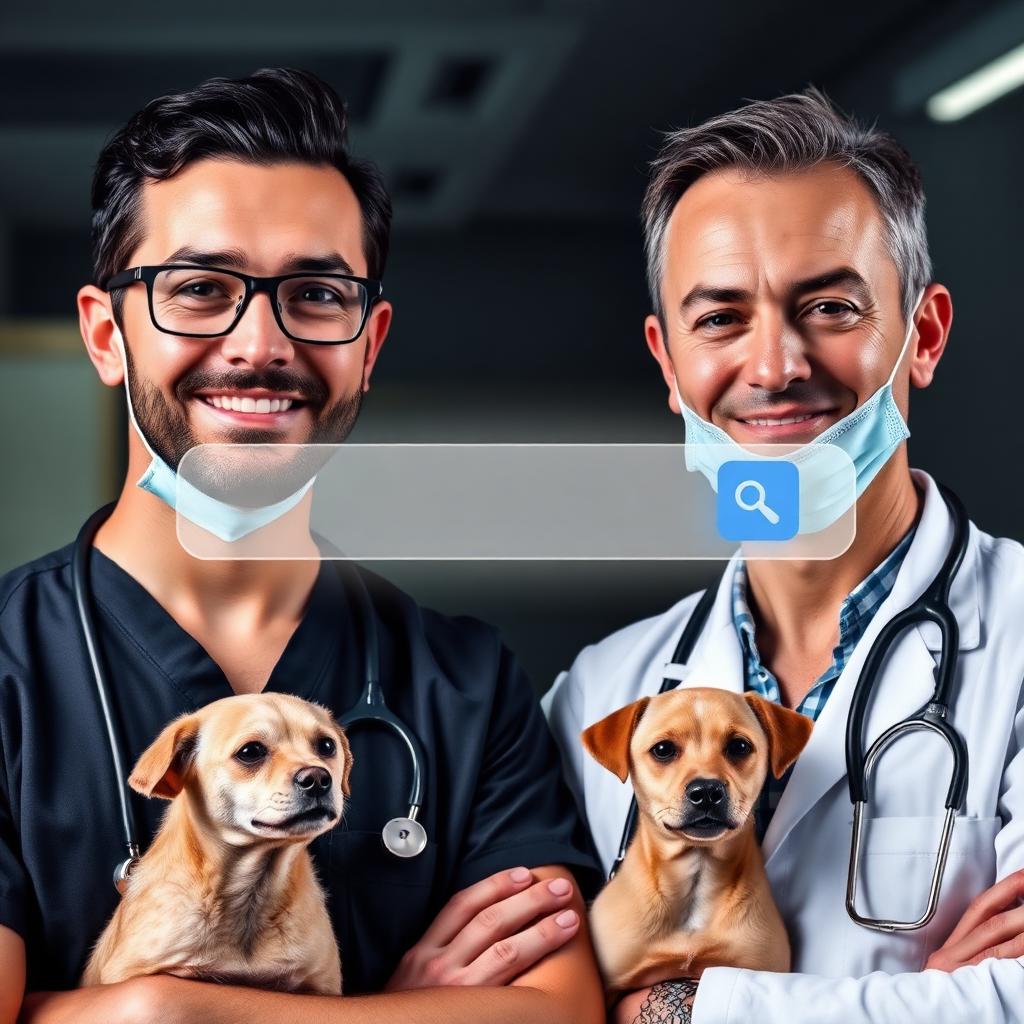 Veterinarian and chiropractor with overlaid AI search interface representing AI-ready websites