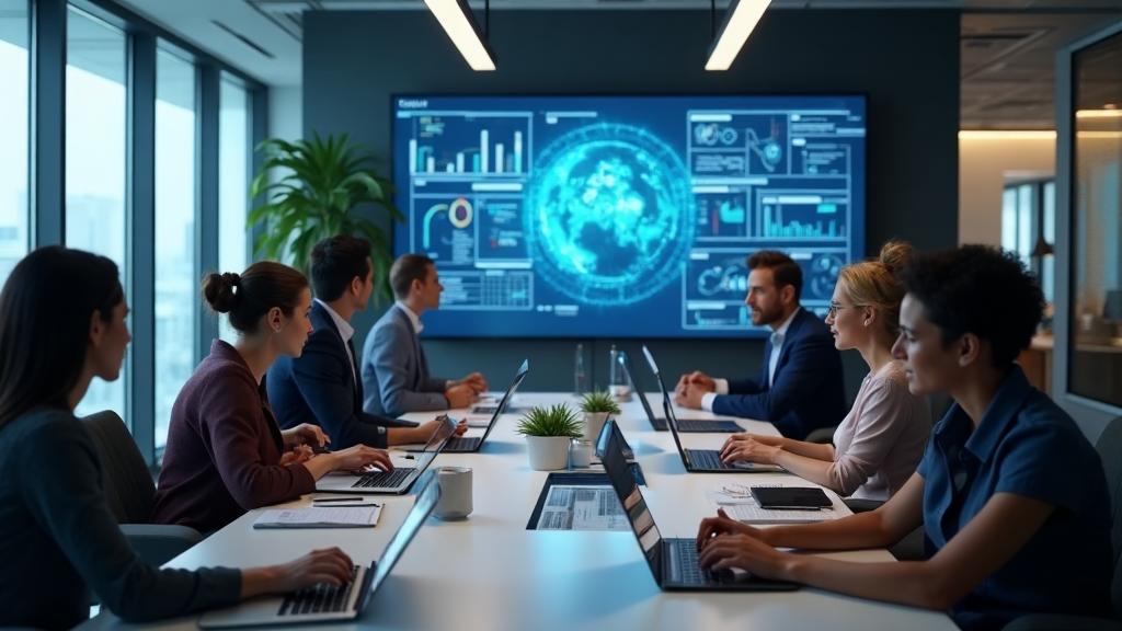 Strategy team collaborating with AI tools